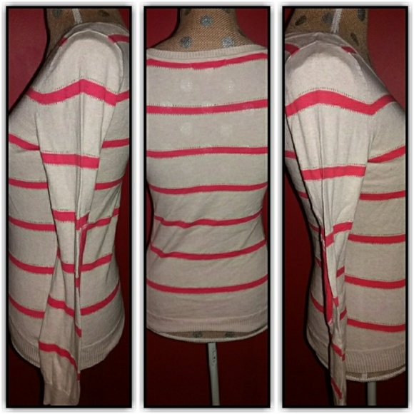 ☆Sold☆Pink Rose Striped Knit Top EUC - Picture 2 of 4